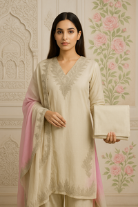 Gulab Zari White Unstitched Suit