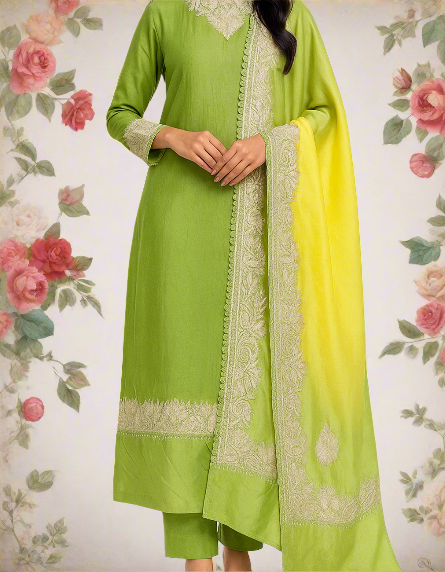 Gulab Zari Pastel Green Unstitched Suit