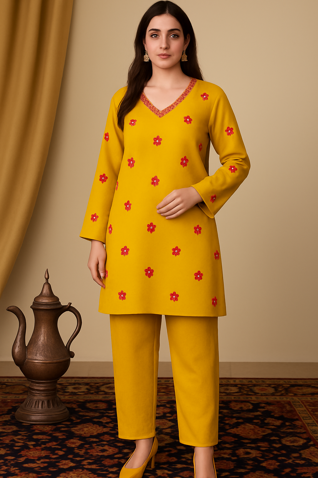 Zoon Mustard Lime Kurta Set for Women-Summer Edition