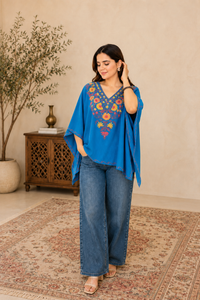 Lailaa Blue Mini Kaftan Top with Aari Embroidery