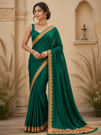 Nayna Sea Green Crepe Tilla Saree with Kasmiri Tilla Embroidery