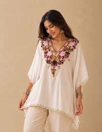 Heer Ivory Multi Color Short Aari Work Kaftan