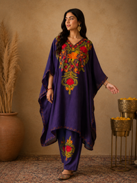 Heer Royal Blue Long Aari Work Kaftan Set