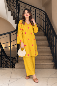 Zoon Mustard Lime Kurta Set for Women-Summer Edition