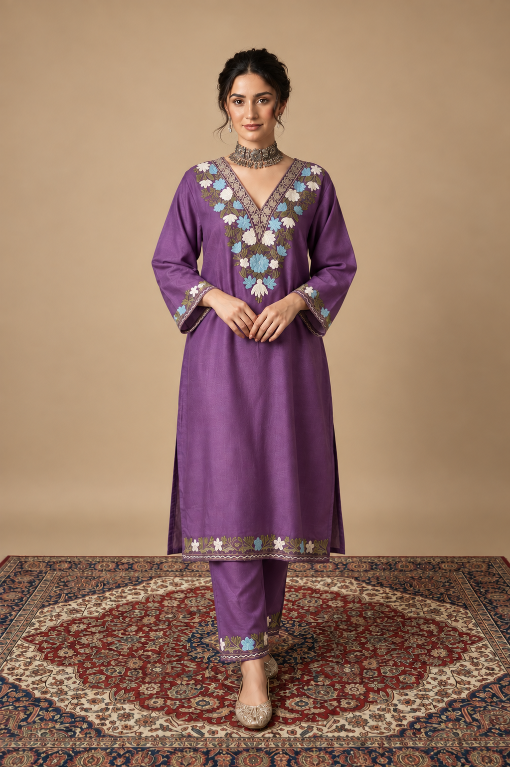 Pamposh Lavender Mutli Color Aari Embroidered Kurta Set