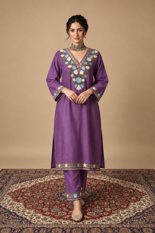 Pamposh Lavender Mutli Color Aari Embroidered Kurta Set