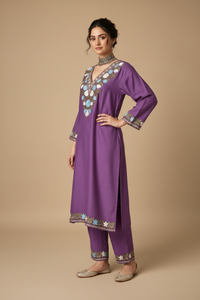 Pamposh Lavender Mutli Color Aari Embroidered Kurta Set