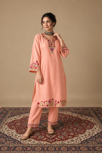 Pamposh Peach Premium Mutli Color Aari Embroidered Kurta Set – Summer Edition