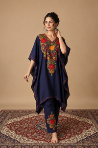Heer Royal Blue Long Aari Work Kaftan Set