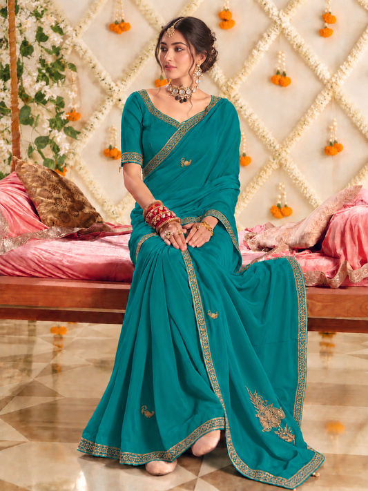 Omang Ferozi Crepe Saree with Kasmiri Tilla Embroidery