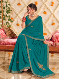 Omang Ferozi Crepe Saree with Kasmiri Tilla Embroidery