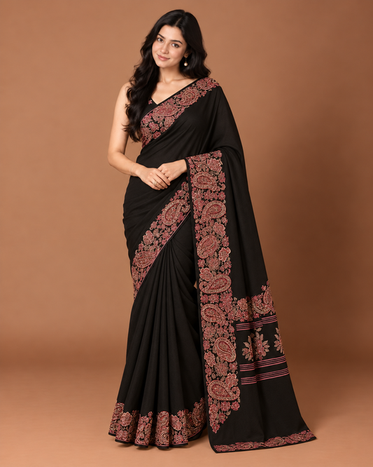Naari Black  Kashmiri Silk Printed Saree with Printed Blouse