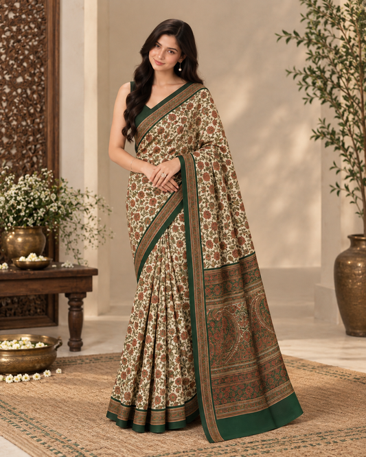 Naari Green Kashmiri Silk Kalamkari Saree with Blouse