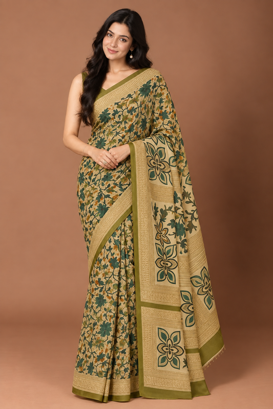 Naari Light Green Kashmiri Silk Printed Saree with Blouse