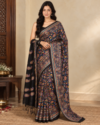 Lailaa Black Pashmina print Saree + Summer Shawl