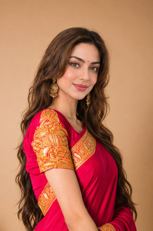 Mahren Rani Pink Crepe Saree With Kashmiri Tilla Embroidery