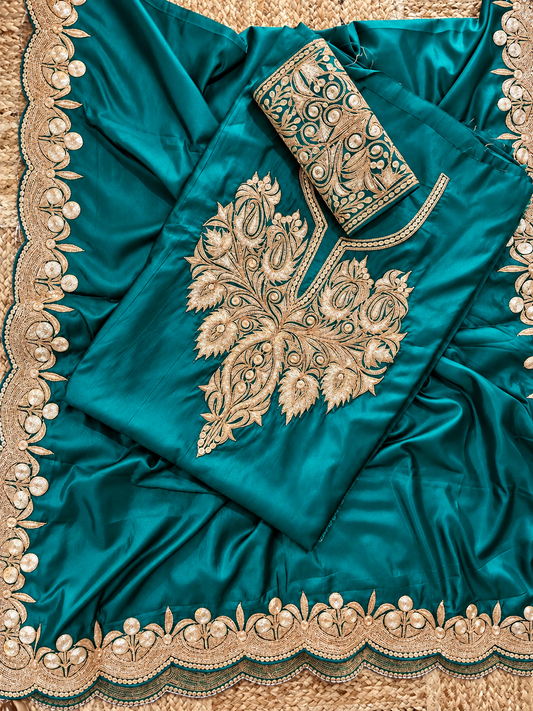 Nayna Royal Teal Unstiched Suit with Tilla Embroidery