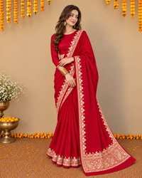 Nayna Red Crepe Tilla Saree with Kasmiri Tilla Embroidery