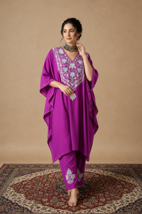 Heer Purple Long Aari Work Kaftan Set
