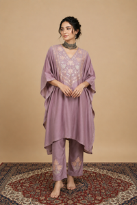 Heer Pastel Pink Long Aari Work Kaftan Set
