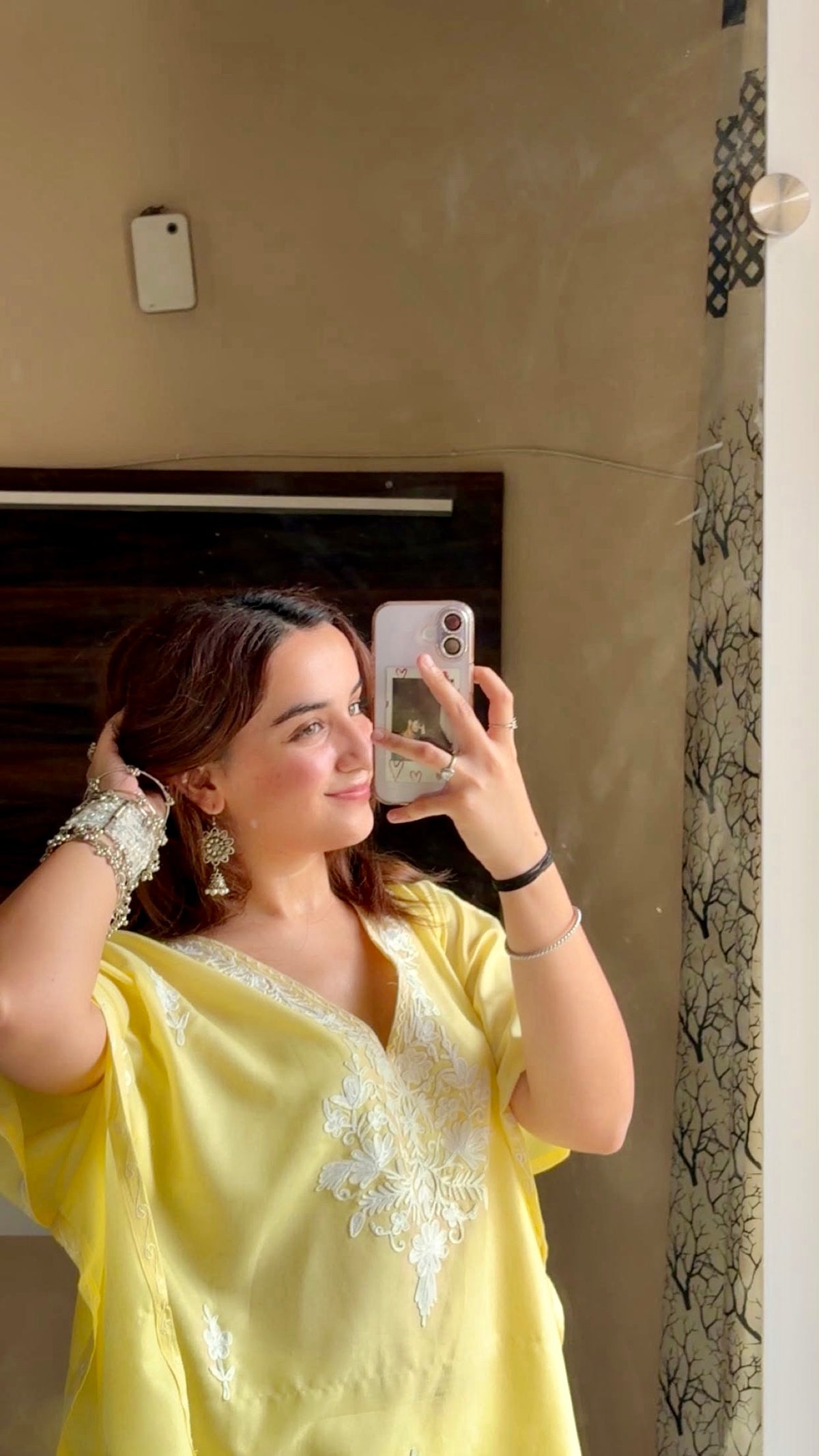 Lailaa Light Yellow Short Kaftan with Aari Work Embroidery