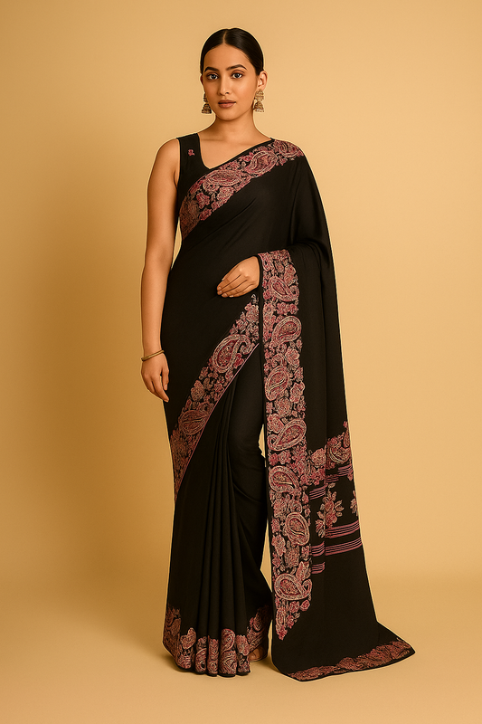 Naari Black  Kashmiri Silk Printed Saree with Printed Blouse