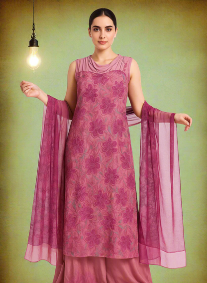 Heer Pastel Pink Kashmiri Silk Unstiched Suit with Thread Embroidery