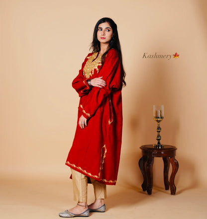 Sheen Royal Rust Maroon HandMade Aari Work Pheran