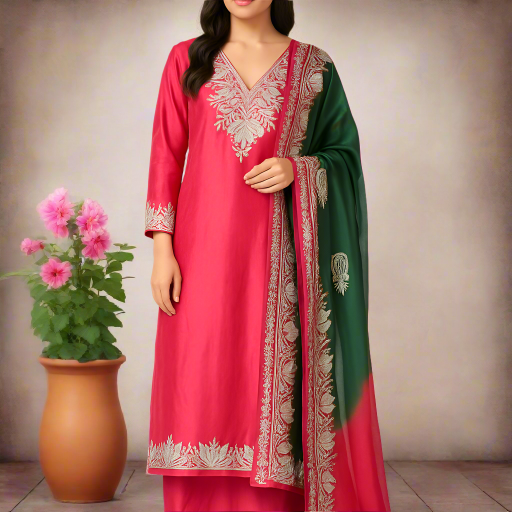 Gulab Zari Coral Pink Unstitched Suit