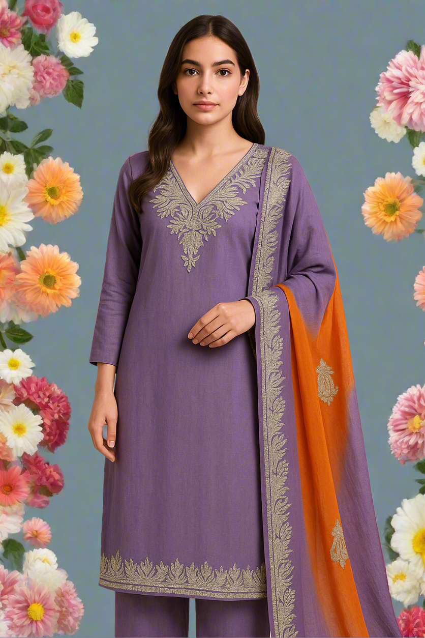 Gulab Zari Lavender Unstitched Suit
