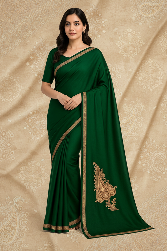 Omang Greenish Crepe Saree with Kashmiri Tilla Embroidery
