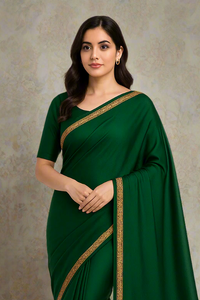 Omang Greenish Crepe Saree with Kashmiri Tilla Embroidery
