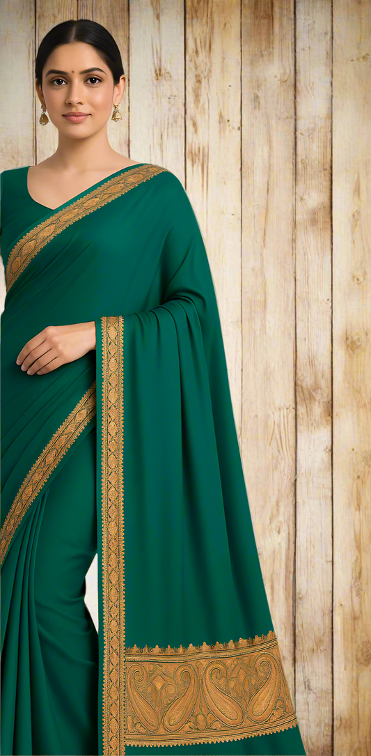 Nayna Sea Green Crepe Tilla Saree with Kasmiri Tilla Embroidery