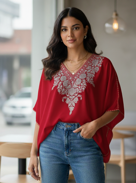 Heer Red Short Zari Work Kaftan