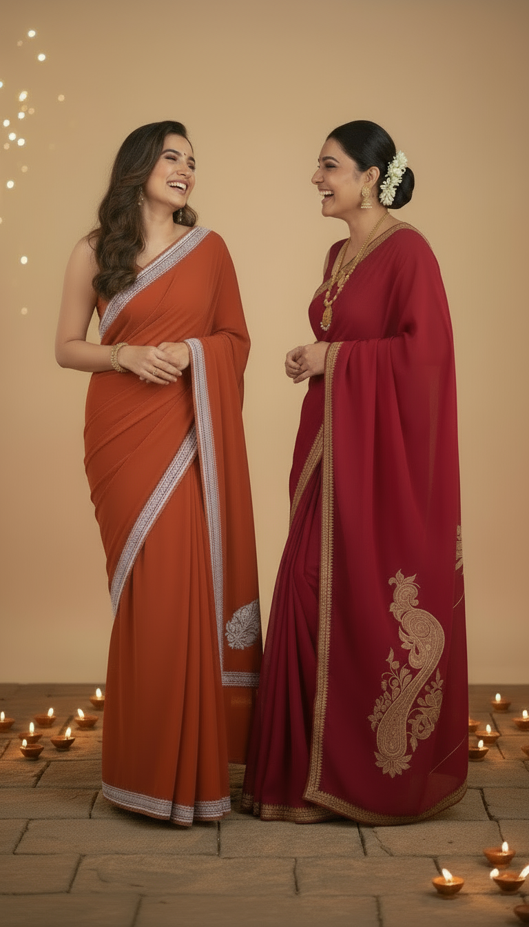 Pamposh Rani Pink Crepe Saree with Kashmiri Tilla Embroidery