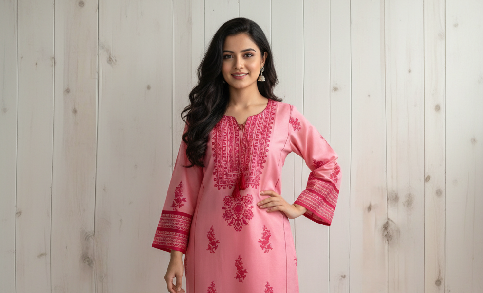 Bahar Peach Pink Linen Kurta Set for Women