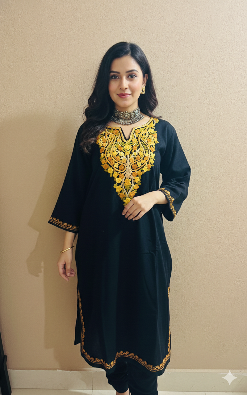 Dhurandhar Royal Black Embroidery Aari Work Pheran