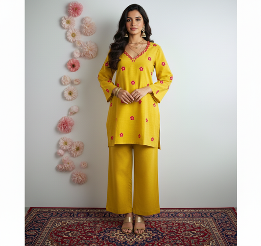Zoon Mustard Lime Kurta Set for Women-Summer Edition