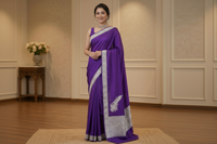 Mahren Purple Crepe Saree With  Premium Kashmiri Tilla Embroidery