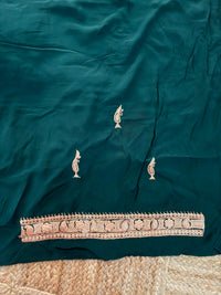 Mahren Green Crepe Saree With Kashmiri Tilla Embroidery