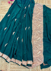 Mahren Green Crepe Saree With Kashmiri Tilla Embroidery