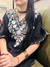 Lailaa Black Mini Kaftan Top with  White Aari Embroidery