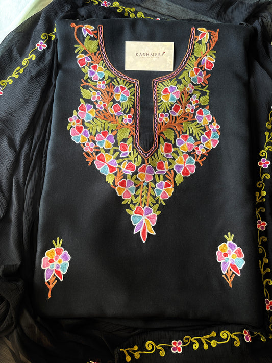 Gul Black Posh Aari Embroidered Unstitched Suit – Summer Edition
