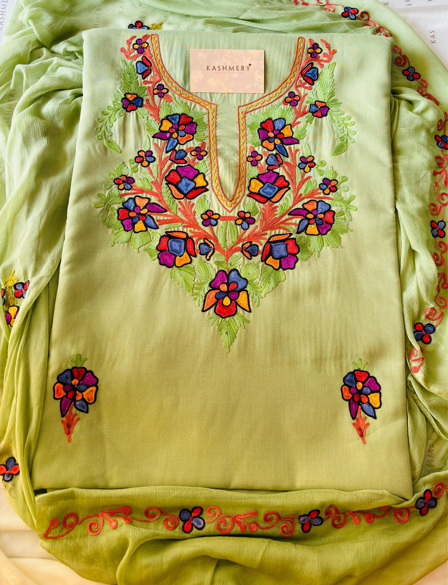 Gul Pastel Green Aari Embroidered Unstitched Suit – Summer Edition