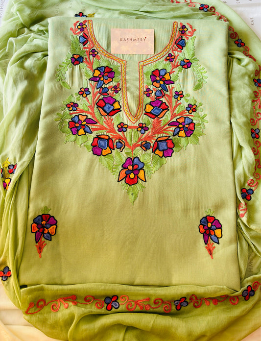 Gul Pastel Green Aari Embroidered Unstitched Suit – Summer Edition