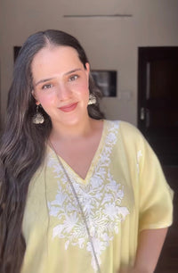 Lailaa Light Yellow Short Kaftan with Aari Work Embroidery