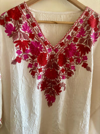 Lailaa White Mini Kaftan Set With Multi Color Aari Embroidery