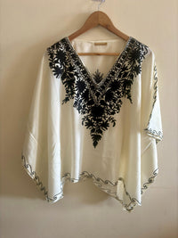 Lailaa White Mini Kaftan Top with Black Aari Embroidery