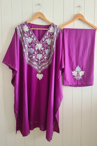 Heer Purple Long Aari Work Kaftan Set