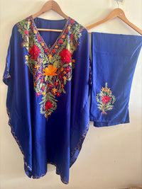 Heer Royal Blue Long Aari Work Kaftan Set